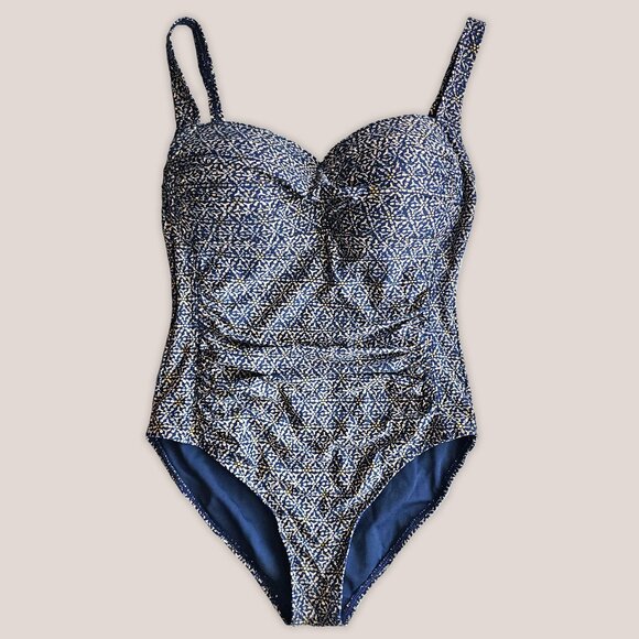 NipTuck Joanne Foil Twist Front Tummy Control One Piece Swimsuit Navy Blue - Picture 1 of 13